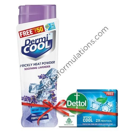 Dermicool Prickly Heat Powder Soothing Lavender with Dettol Intense Cool Soap 125gm Free